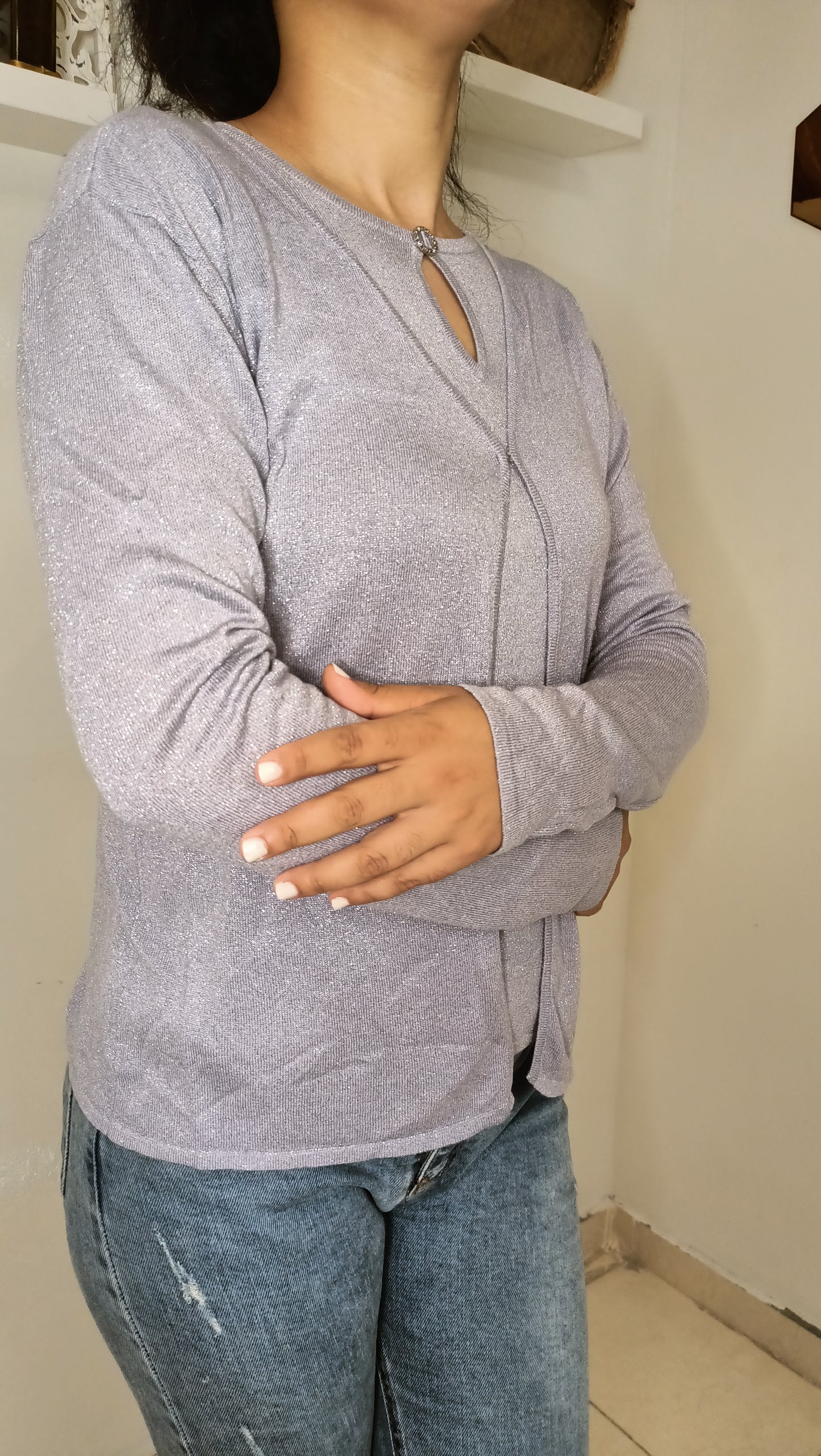 Ensemble Glamour Pailleté 2-Pièces - Cardigan & Top Scintillant Lilas