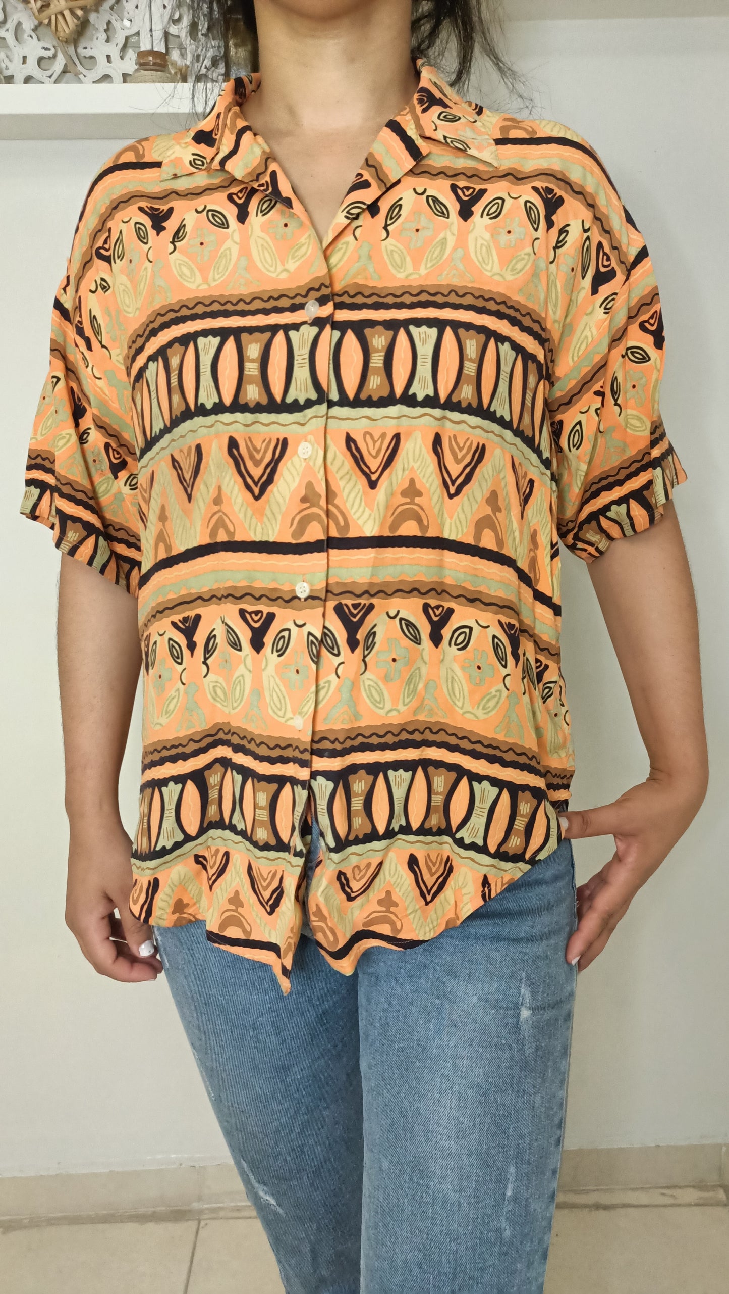Chemise Femme Ethnique Vintage à Nœud - Motifs Africains Vibrants