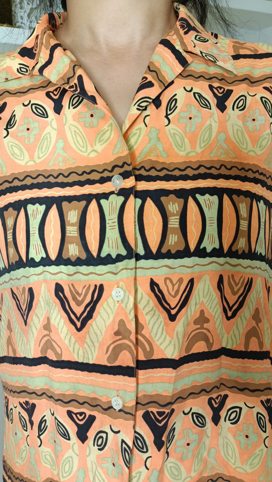 Chemise Femme Ethnique Vintage à Nœud - Motifs Africains Vibrants